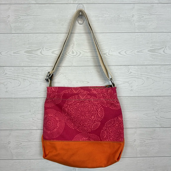 Fossil Lena Canvas Crossbody Pink/Orange Medallion Floral Purse - Picture 5 of 10